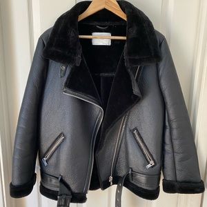 Zara Motto Jacket with Faux Fur Lining M